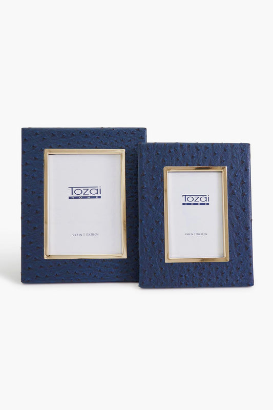 5x7 Navy Ostrich Photo Frame with Gold Edge